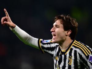 Juventus Italian forward Federico Chiesa reacts during the Italian Serie A football match Juventus vs Udinese on February 12, 2024 at the “Allianz Stadium” in Turin. (Photo by MARCO BERTORELLO / AFP)