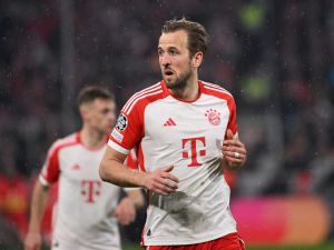 Bayern Munich's English forward #09 Harry Kane is pictured during the UEFA Champions League round of 16, second-leg football match between FC Bayern Munich and Lazio in Munich, southern Germany on March 5, 2024. (Photo by Kirill KUDRYAVTSEV / AFP)
