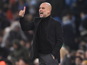 Manchester City's Spanish manager Pep Guardiola gestures on the touchline during the UEFA Champions League round of 16, second-leg, football match between Manchester City and FC Copenhagen at the Etihad Stadium, in Manchester, north west England, on March 6, 2024. (Photo by Oli SCARFF / AFP)