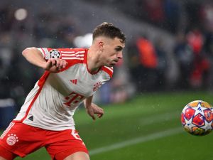 Bayern Munich's German midfielder #06 Joshua Kimmich controls the ball during the UEFA Champions League round of 16, second-leg football match between FC Bayern Munich and Lazio in Munich, southern Germany on March 5, 2024. (Photo by Kirill KUDRYAVTSEV / AFP)