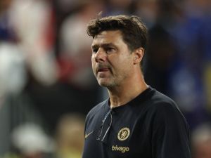 Head Coach Mauricio Pochettino of Chelsea looks on during the second half of the pre season friendly match against the Brighton & Hove Albion at Lincoln Financial Field on July 22, 2023 in Philadelphia, Pennsylvania. Tim Nwachukwu/Getty Images/AFP (Photo by Tim Nwachukwu / GETTY IMAGES NORTH AMERICA / Getty Images via AFP)