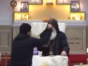 Bishop "Mar Mari Emmanuel" was stabbed in the face by an unknown person.