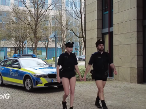 German Police officers walk without pants