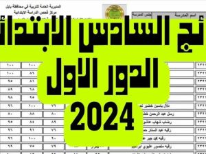 نتيجة السادس الابتدائي دور أول