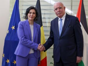 Palestinian Foreign Minister Riyad al-Maliki and Belgian counterpart Hadja Lahbib