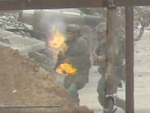Video: Israeli officer's groin caught on fire after an Al-Qassam sniper pierced him