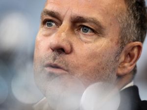 Germany's head coach Hansi Flick addresses a press conference to present the squad of Germany's national football team for the upcoming FIFA 2022 Qatar World Cup, in Frankfurt am Main, western Germany on November 10, 2022. (Photo by Daniel ROLAND / AFP)