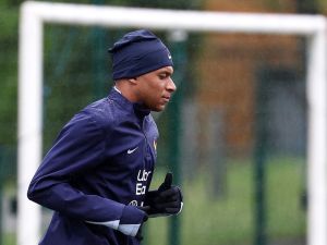 France's forward Kylian Mbappe takes part in a training session in Clairefontaine-en-Yvelines, as part of the team's preparation for upcoming UEFA Euro 2024 Football Championship on May 29, 2024. The UEFA Euro 2024 championship will take place from June 14 to July 14, 2024 in Germany. (Photo by FRANCK FIFE / AFP)