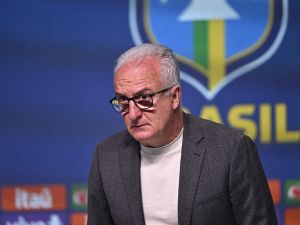 Brazil's national football team head coach, Dorival Junior, gestures during a press conference in Rio de Janeiro, Brazil on May 10, 2024. Dorival Junior named the squad that will participate in the upcoming Copa America in US. (Photo by MAURO PIMENTEL / AFP)