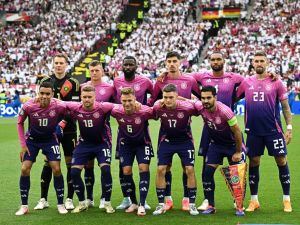 Germany's players pose prior to the UEFA Euro 2024 Group A football match between Germany and Hungary at the Stuttgart Arena in Stuttgart on June 19, 2024. (Photo by Tobias SCHWARZ / AFP)
