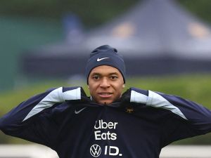 France's forward Kylian Mbappe takes part in a training session as part of the team's preparation for upcoming UEFA Euro 2024 European football championships in Clairefontaine-en-Yvelines on June 1, 2024. (Photo by FRANCK FIFE / AFP)