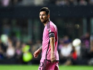 Inter Miami's Argentine forward #10 Lionel Messi looks on during the Major League Soccer (MLS) football match between Inter Miami CF and Atlanta United FC at Chase Stadium in Fort Lauderdale, Florida, on May 29, 2024. (Photo by CHANDAN KHANNA / AFP)
