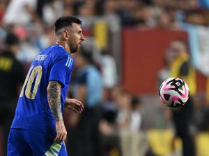 Argentina's forward #10 Lionel Messi controls the ball during the international friendly football match between Guatemala and Argentina at Commanders Field in Greater Landover, Maryland, on June 14, 2024. (Photo by Andrew Caballero-Reynolds / AFP)