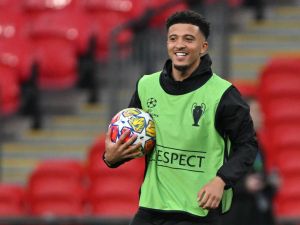 Dortmund's English midfielder #10 Jadon Sancho takes part in a training session at Wembley stadium, in London, on May 31, 2024 on the eve of their UEFA Champions League final football match against Real Madrid. (Photo by Glyn KIRK / AFP)