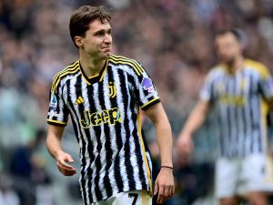 Juventus’ Italian forward #07 Federico Chiesa looks on during the Italian Serie A football match between Juventus and Genoa at the Allianz Stadium in Turin on March 17, 2024. (Photo by MARCO BERTORELLO / AFP)