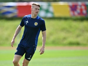 Scotland's midfielder #04 Scott McTominay attends a MD-1 training session on the eve of their UEFA Euro 2024 Group A football match against Hungary, at the team's base camp in Garmisch-Partenkirchen, on June 22, 2024. (Photo by MIGUEL MEDINA / AFP)
