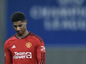 Manchester United's English striker #10 Marcus Rashford leaves the pitch after receiving the red card during the UEFA Champions League Group A football match between FC Copenhagen and Manchester United FC in Copenhagen, Denmark on November 8, 2023. (Photo by Jonathan NACKSTRAND / AFP)