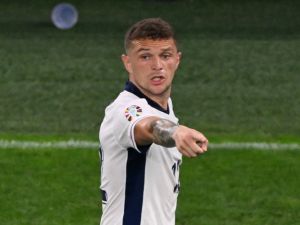 England's defender #12 Kieran Trippier gestures during the UEFA Euro 2024 semi-final football match between the Netherlands and England at the BVB Stadion in Dortmund on July 10, 2024. (Photo by Kirill KUDRYAVTSEV / AFP)