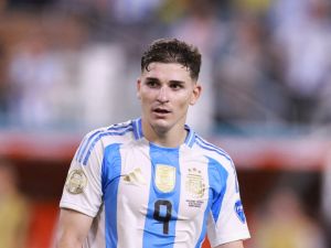 Julian Alvarez of Argentina looks on during the CONMEBOL Copa America 2024 Final match between Argentina and Colombia at Hard Rock Stadium on July 14, 2024 in Miami Gardens, Florida. Carmen Mandato/Getty Images/AFP (Photo by Carmen Mandato / GETTY IMAGES NORTH AMERICA / Getty Images via AFP)