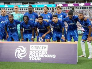 The Chelsea Starting XI pose for a photo during a pre-season friendly match against Real Madrid at Bank of America Stadium on August 06, 2024 in Charlotte, North Carolina. Grant Halverson/Getty Images/AFP (Photo by GRANT HALVERSON / GETTY IMAGES NORTH AMERICA / Getty Images via AFP)