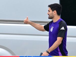 Germany's midfielder #21 Ilkay Gundogan arrives for a MD-1 training session at the team's base camp in Herzogenaurach, on June 28, 2024, on the eve of their Euro 2024 Round of 16 football match against Denmark. (Photo by Tobias SCHWARZ / AFP)