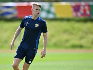 Scotland's midfielder #04 Scott McTominay attends a MD-1 training session on the eve of their UEFA Euro 2024 Group A football match against Hungary, at the team's base camp in Garmisch-Partenkirchen, on June 22, 2024. (Photo by MIGUEL MEDINA / AFP)