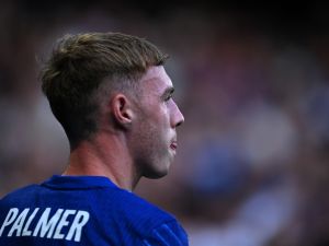 Chelsea's English midfielder #20 Cole Palmer reacts during the pre-season friendly football match between Chelsea and Inter Milan at the Stamford Bridge stadium in London on August 11, 2024. (Photo by JUSTIN TALLIS / AFP)