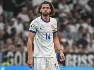 France's midfielder #14 Adrien Rabiot reacts during the UEFA Euro 2024 semi-final football match between Spain and France at the Munich Football Arena in Munich on July 9, 2024. (Photo by JAVIER SORIANO / AFP)