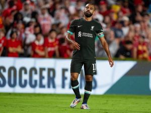 Mohamed Salah #11 of Liverpool looks on in the second half during their pre-season friendly match against Manchester United at Williams-Brice Stadium on August 03, 2024 in Columbia, South Carolina. Jacob Kupferman/Getty Images/AFP (Photo by Jacob Kupferman / GETTY IMAGES NORTH AMERICA / Getty Images via AFP)