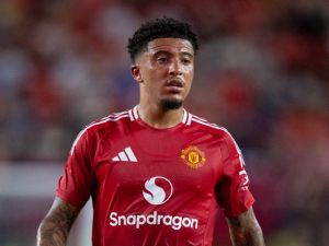 Jadon Sancho #25 of Manchester United looks on in the first half during their pre-season friendly match against Liverpool at Williams-Brice Stadium on August 03, 2024 in Columbia, South Carolina. Jacob Kupferman/Getty Images/AFP (Photo by Jacob Kupferman / GETTY IMAGES NORTH AMERICA / Getty Images via AFP)