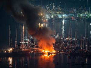 Explosion of a luxury yacht 