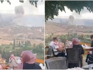 Lebanese enjoy their food and chilling time despite Israeli airstrikes. (Social media/ screenshots)  Israeli bombing
