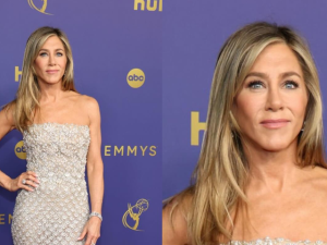 Emmys 2024....جينيفر أنيستون تتألق بفستان متلألئ من أوسكار دو لارينتا
