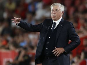 Real Madrid's Italian coach Carlo Ancelotti gestures during the Spanish league football match between RCD Mallorca and Real Madrid CF at the Mallorca Son Moix stadium in Palma de Mallorca on August 18, 2024. (Photo by JAIME REINA / AFP)