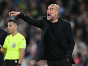 Manchester City's Spanish manager Pep Guardiola gestures on the touchline during the UEFA Champions League, league phase football match between Manchester City and Inter Milan at the Etihad stadium, in Manchester, north-west England, on September 18, 2024 (Photo by Oli SCARFF / AFP)