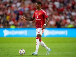 Marcus Rashford #10 of Manchester United plays against Liverpool during their pre-season friendly match at Williams-Brice Stadium on August 03, 2024 in Columbia, South Carolina. Jacob Kupferman/Getty Images/AFP (Photo by Jacob Kupferman / GETTY IMAGES NORTH AMERICA / Getty Images via AFP)