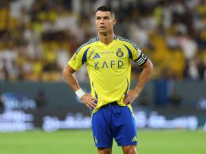 Nassr's Portuguese forward #07 Cristiano Ronaldo looks on during the Saudi Pro League football match between Al-Ahli and Al-Nassr at at al-Awwal Stadium in Riyadh on September 13, 2024. (Photo by Fayez NURELDINE / AFP)
