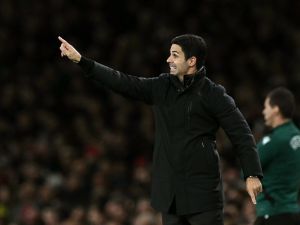 Arsenal's Spanish manager Mikel Arteta shouts instructions to the players from the touchline during the UEFA Champions League football match between Arsenal and Paris Saint-Germain (PSG) at the Emirates Stadium in north London on October 1, 2024. (Photo by Glyn KIRK / AFP)