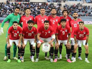 Egypt’s players pose for a team photo during the 2025 CAF Africa Cup of Nations (CAN) group C football match between Botswana and Egypt at Francistown Stadium in Francistown on September 10, 2024. (Photo by Monirul Bhuiyan / AFP)