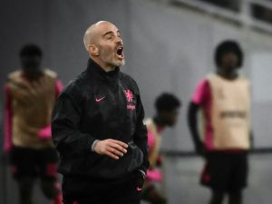 Chelsea's Italian coach Enzo Maresca shouts during the UEFA Conference League, League Phase - Matchday 2, football match between Panathinaikos FC and Chelsea FC at the Olympic Athletic Center in Athens on October 24, 2024. (Photo by Angelos TZORTZINIS / AFP)