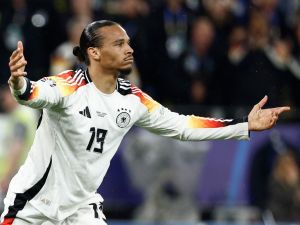 Germany's midfielder #19 Leroy Sane reacts during the UEFA Euro 2024 round of 16 football match between Germany and Denmark at the BVB Stadion Dortmund in Dortmund on June 29, 2024. (Photo by KENZO TRIBOUILLARD / AFP)