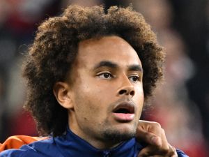 Netherlands' forward #10 Joshua Zirkzee is seen prior to the UEFA Nations League, League A Group A3 football match Hungary vs the Netherlands, at the Puskas Arena in Budapest on October 11, 2024. (Photo by ATTILA KISBENEDEK / AFP)