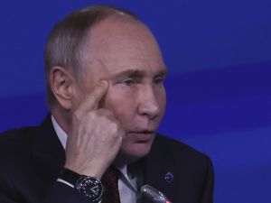 Russia's President Vladimir Putin answers a question during the Valdai Discussion Club meeting in Sochi on November 7, 2024. (Photo by MAXIM SHIPENKOV / POOL / AFP) Russian President Vladimir Putin order use of Satan II