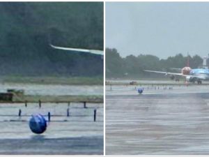 Spherical object spotted at Manchester airport. (X) Spherical object spotted at Manchester airport