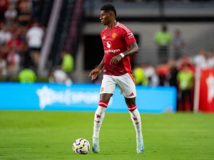 Marcus Rashford #10 of Manchester United plays against Liverpool during their pre-season friendly match at Williams-Brice Stadium on August 03, 2024 in Columbia, South Carolina. Jacob Kupferman/Getty Images/AFP (Photo by Jacob Kupferman / GETTY IMAGES NORTH AMERICA / Getty Images via AFP)