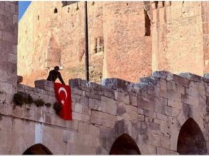 Photo allegedly showing Turkish flag over Aleppo castle. (X/ @EssraTurke) Turkish flag over Aleppo castle, esra erdogan