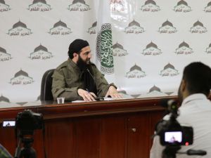 Abu Mohammad al-Julani speaks at a news conference in Idlib, Syria, in 2019 (AFP/Hayat Tahrir al-Sham) Abu Mohammad al-Julani