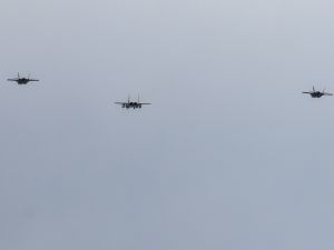 Israeli Air Force F-15 and F-35 fighter aircraft fly over Camille Chamoun Sports City Stadium 