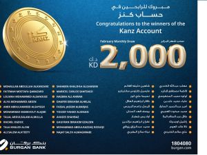 Burgan Bank Announces the Names of the Monthly Draw Winners of Kanz Account