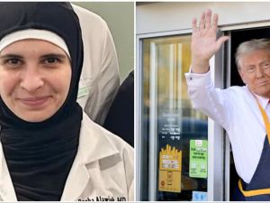 (L) Lebanese citizen Rasha Alawieh. (X) // (R) US President Donald Trump. (White House) Lebanese citizen Rasha Alawieh